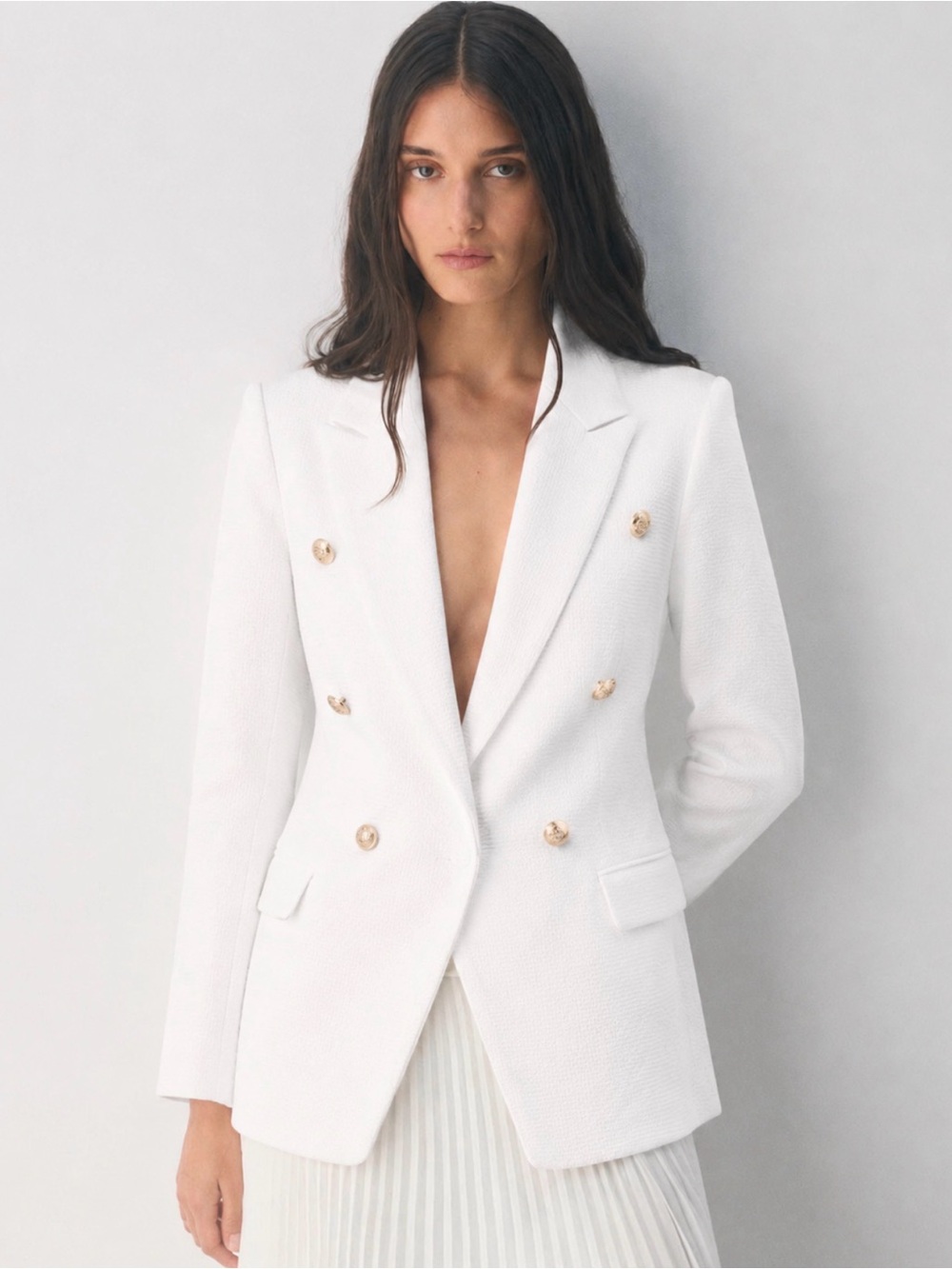 NWT Lulu's Chic White Double-Breasted Blazer Gold Buttons